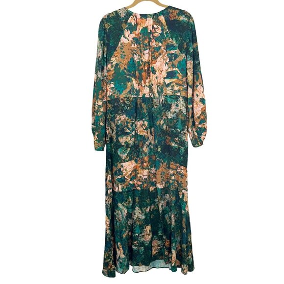 NEW Soft Surroundings Dakota Maxi Dress Long Sleeve Green Floral Boho - LARGE - Picture 2 of 9